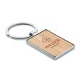 N037 Shaped Metal and Bamboo Key Ring - Spot Colour