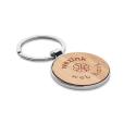 N037 Shaped Metal and Bamboo Key Ring - Spot Colour