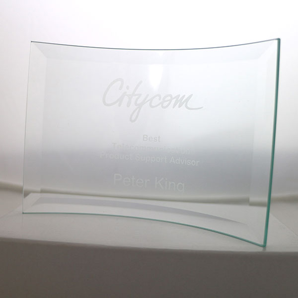 N111 10 x 14.5cm Jade Glass Bevelled Crescent Award - Engraved