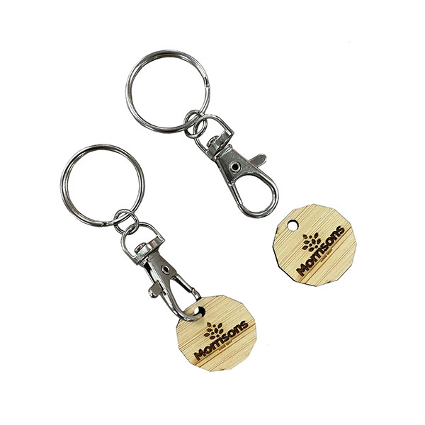 N035 Bamboo Trolley Token Key Ring - Engraved