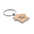 N037 Shaped Metal and Bamboo Key Ring - Spot Colour